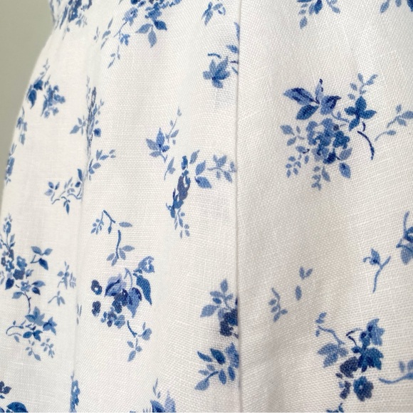 Reformation christen white blue Floral Print square neck tie straps Midi Dress - Picture 8 of 15